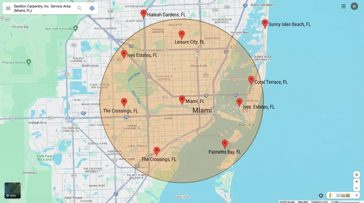Service area map for Savillon Carpentry, Inc.
